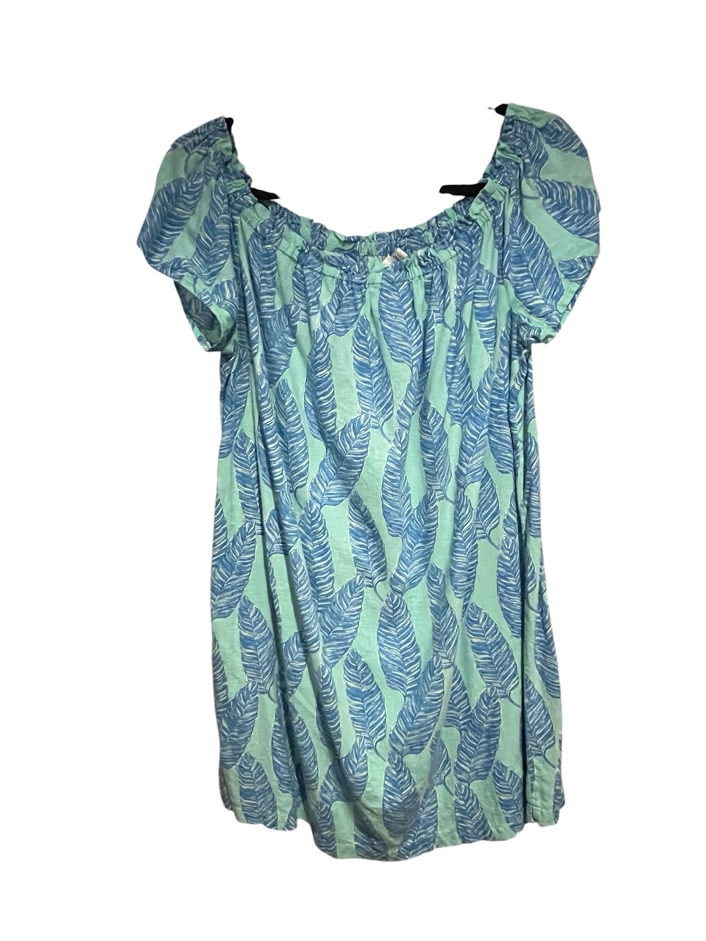 Vineyard Vines Size L Mint & Blue Leaf Off-Shoulder Dress